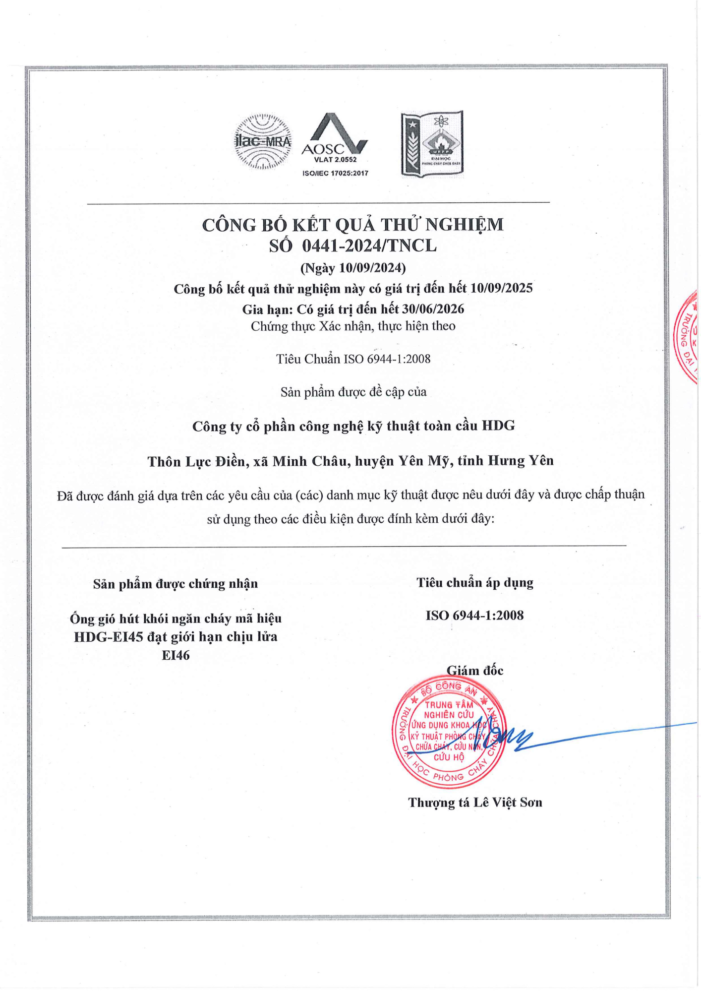 Kết quả thử nghiệm EI45
